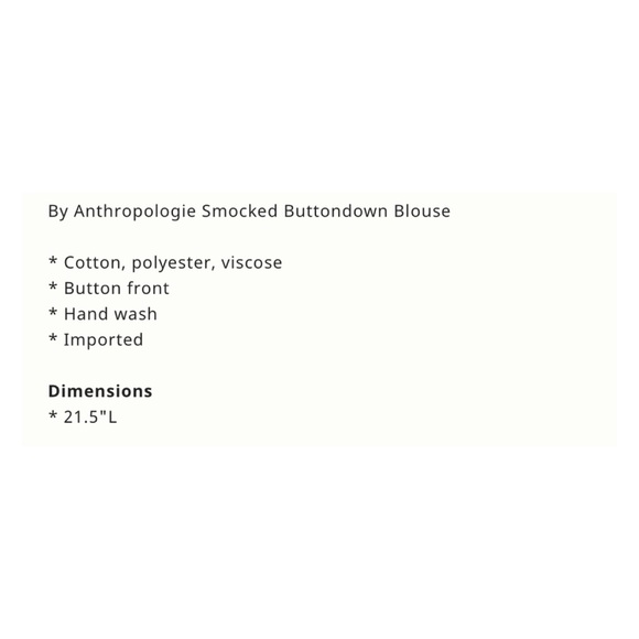 NWOT Anthropologie Smocked Buttondown Blouse  Size Small - Picture 16 of 16